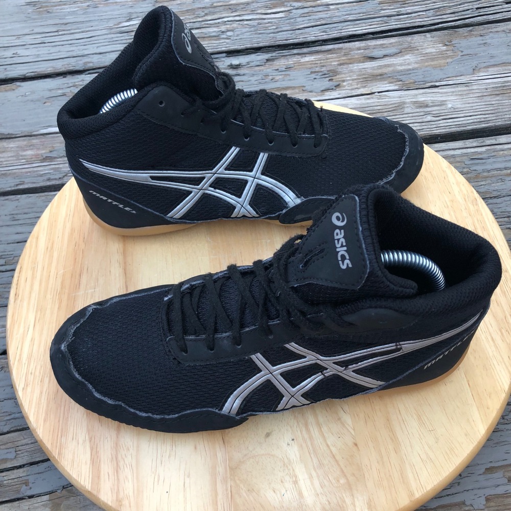 Asics Matflex 5 GS Wrestling Shoes Youth 5 US Kid Black Silver C545N Mid Top Gum - Picture 3 of 13